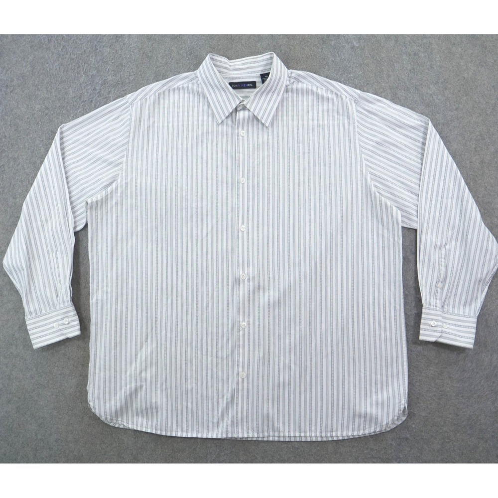 John Henry Shirt Mens 2XL XXL White Blue Button Up Striped Long Sleeve